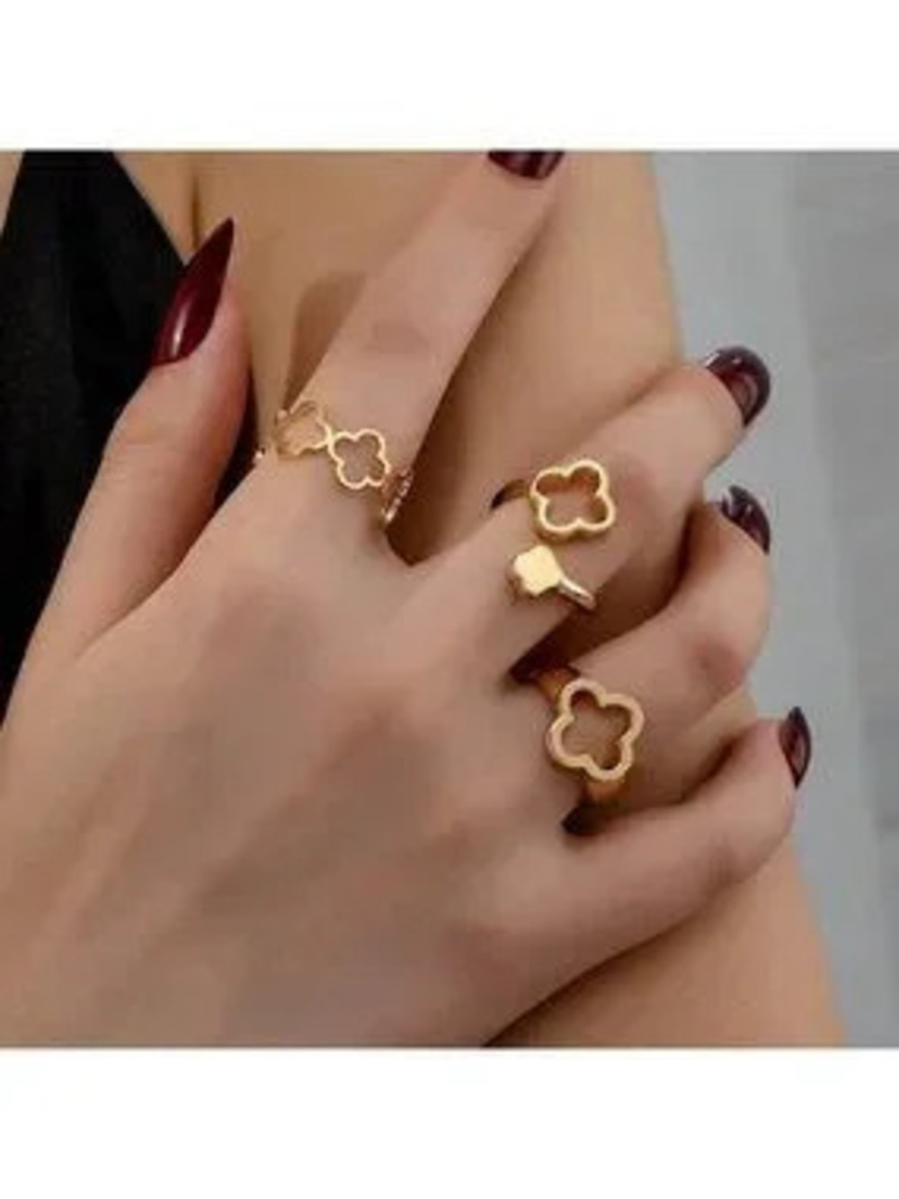 Gold Tone 3pc Clover Adjustable Rings | Modern Statement Jewelry